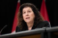 Auditor general Karen Hogan responds to a question on her offices report  during a news conference, Monday, February 12, 2024 in Ottawa.  THE CANADIAN PRESS/Adrian Wyld