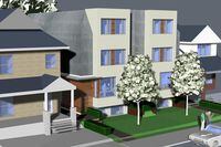 Initial renderings that accompanied a redevelopment application for a 50-foot lot at 2165 Gerrard St. East in Toronto.