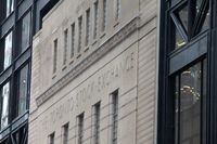 The Art Deco facade of the original Toronto Stock Exchange building is seen on Bay Street in Toronto.