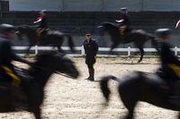 The Royal Canadian Mounted Police Musical Ride troop practices at their stables in Ottawa on Wednesday, May 17, 2023. This year marks the 150th Anniversary of the RCMP. THE CANADIAN PRESS/Sean Kilpatrick