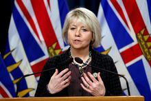 Provincial health officer Dr. Bonnie Henry speaks in the press theatre at the legislature in Victoria, B.C., on Thursday, March 10, 2022. THE CANADIAN PRESS/Chad Hipolito