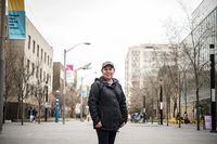 Renielda Torcende, a janitor who works nightshifts cleaning Ryerson University, poses for a photograph on campus in Toronto, on Wednesday,  April 27, 2022. (Christopher Katsarov/The Globe and Mail)