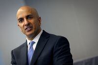 FILE PHOTO: Neel Kashkari, President and CEO of the Federal Reserve Bank of Minneapolis, speaks during an interview with Reuters in New York City, New York, U.S., May 22, 2023. REUTERS/Mike Segar//File Photo
