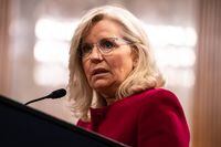 WASHINGTON, DC - JUNE 13: Liz Cheney, former Republican representative from Wyoming, speaks after being presented with the Paul H. Douglas Award for Ethics in Government on June 13, 2023 in Washington, DC. Cheney has been outspoken in her criticism of former President Donald Trump and the danger he poses to the U.S. (Photo by Anna Rose Layden/Getty Images)