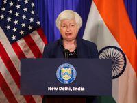 U.S. Treasury Secretary Janet Yellen addresses the media, ahead of the G20 Summit in New Delhi, India, September 8, 2023. REUTERS/Francis Mascarenhas