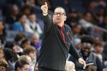 Toronto Raptors head coach Nick Nurse directs his team during the first half of an NBA basketball game against the Charlotte Hornets in Charlotte, N.C., Sunday, April 2, 2023. Toronto won 128-108. (AP Photo/Nell Redmond)