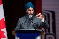 New Democrat Leader Jagmeet Singh says opposition leaders have yet to meet to discuss terms of reference for a public inquiry on foreign interference. Singh speaks during the Canadian Parliamentary Press Gallery Dinner at the Canadian Museum of History in Gatineau, Que. on Saturday, June 10, 2023. THE CANADIAN PRESS/Spencer Colby