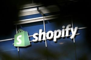 The logo of Shopify is seen outside its headquarters in Ottawa, Ontario, Canada, September 28, 2018.