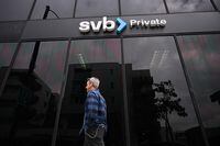 (FILES) In this file photo taken on March 20, 2023 the SVB Private logo is displayed outside of a Silicon Valley Bank branch in Santa Monica, California. - First Citizens Bank will buy "all the deposits and loans" of Silicon Valley Bank, after it went bankrupt at the beginning of March, a US banking agency said March 26, 2023. (Photo by Patrick T. Fallon / AFP) (Photo by PATRICK T. FALLON/AFP via Getty Images)