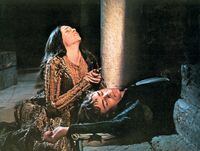 Olivia Hussey (Juliet) and Leonard Whiting (Romeo) in Franco Zeffirelli's Romeo and Juliet (1968).