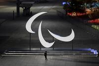 BEIJING, CHINA - MARCH 01:The general view of Paralympic symbols in Olympic park during on March 1, 2022 in Beijing, China.(Photo by Zhe Ji/Getty Images for International Paralympic Committee)