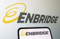 FILE PHOTO: FILE PHOTO: Enbridge Inc logo is seen displayed in this illustration taken April 10, 2023. REUTERS/Dado Ruvic/Illustration/File Photo/File Photo