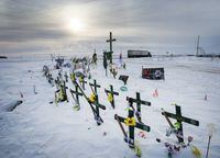 The memorial for the Humboldt Broncos hockey team at the site where sixteen people died and thirteen injured when a truck crashed into the team bus Wednesday, January 30, 2019 in Tisdale, Sask. The second anniversary of a devastating Saskatchewan bus crash will be a quiet one for the families involved because of the COVID-19 pandemic.THE CANADIAN PRESS/Ryan Remiorz