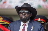 FILE - South Sudan's President Salva Kiir attends the swearing-in ceremony for Kenya's new president William Ruto, at Kasarani stadium in Nairobi, Kenya on Sept. 13, 2022. A journalists' union in South Sudan asserted Friday Jan. 6, 2023 that six staffers with the national broadcaster are detained in connection with footage apparently showing the country’s president urinating on himself during an event. (AP Photo/Brian Inganga, File)