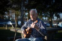 Don Olds, 88, plays his ukulele while posing for a photograph in Mission, B.C., on Friday November 29, 2019. Darryl Dyck/The Globe and Mail