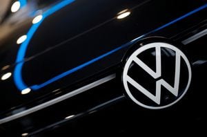 FILE PHOTO: A Volkswagen logo is seen on a Volkswagen ID.5 electric car on display at a showroom of a car dealer in Reze near Nantes, France, November 13, 2023. REUTERS/Stephane Mahe/File Photo