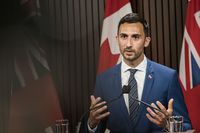 Ontario Minister of Education Stephen Lecce makes an announcement at Queen's Park in Toronto, on Aug, 13, 2020.
