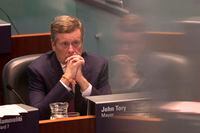 Toronto Mayor John Tory sits in the Council Chamber at Toronto City Hall, on Thursday September 13, 2018 as council sits to discuss the Ontario Government's introduction of legislation to reduce the size of Toronto City Council . THE CANADIAN PRESS/Chris Young