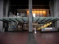 An Amazon sign in front of 120 Bremner Blvd. in downtown Toronto, on Dec. 9, 2020.