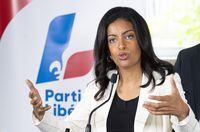 Quebec Liberal leader Dominique Anglade responds to questions during a campaign stop in St-Lambert, Que., on Wednesday, September 21, 2022. THE CANADIAN PRESS/Paul Chiasson