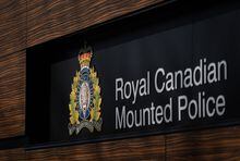 The RCMP logo is seen outside the force's 'E' division headquarters in Surrey, B.C., on Thursday, March 16, 2023. THE CANADIAN PRESS/Darryl Dyck