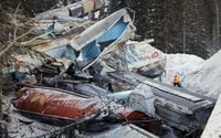 A train derailment is shown near Field, B.C., on Monday, Feb. 4, 2019. An investigation report into the fatal train derailment near the boundary between British Columbia and Alberta is to be released by the Transportation Safety Board of Canada on Thursday. THE CANADIAN PRESS/Jeff McIntosh