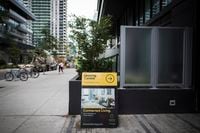 Signage leading to the leasing centre of the eCentral building in midtown Toronto, is photographed  on Thursday, September 24, 2020. The building, owned by RioCan REIT, that is offering one month of free rent for select units.  Tijana Martin/ The Globe and Mail