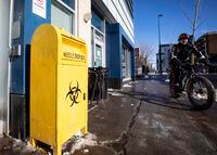 Calgary police patrol the streets near the cities drug safe injection site in Calgary, Alberta, February 21, 2019. The Globe and Mail/Todd Korol