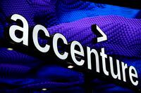 The Accenture logo is displayed at the Mobile World Congress (MWC) in Barcelona on February 26, 2019. - Phone makers will focus on foldable screens and the introduction of blazing fast 5G wireless networks at the world's biggest mobile fair as they try to reverse a decline in sales of smartphones. (Photo by Pau Barrena / AFP)PAU BARRENA/AFP/Getty Images