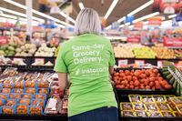 TORONTO, ONTARIO (September 12, 2018) - Instacart employee Stephanie Gossage at the Walmart  Stockyards location in Toronto, Ontario on September 12, 2018. Walmart Canada and Instacart are teaming up to offer same day home delivery of groceries to select GTA and Winnipeg locations. (Photo by Marta Iwanek/ The Globe and Mail)