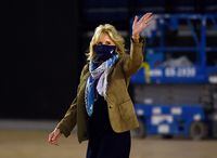 Jill Biden arrives to join Operation Gratitude to assemble care packages for deployed US troops, on December 10, 2020, in Washington, DC. (Photo by Olivier DOULIERY / AFP) (Photo by OLIVIER DOULIERY/AFP via Getty Images)