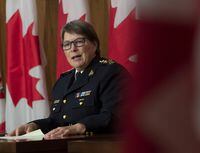RCMP Commissioner Brenda Lucki speaks during a news conference in Ottawa, Wednesday October 21, 2020.&nbsp;The inquiry investigating the Nova Scotia mass shooting says it is seeking an explanation from the Department of Justice about why pages of notes from a senior Mountie were missing from the original disclosure. THE CANADIAN PRESS/Adrian Wyld