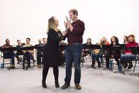 Irene Sankoff, left, and her husband David Hein, who wrote the book, music and lyrics of Mirvish's "Come From Away" hold a meet-and-greet as they prepare to open the musical in early 2018, in Toronto on November 30, 2017. The musical “Come From Away” has permanently closed in Toronto due to the recent surge in COVID-19 cases caused by the Omicron variant. THE CANADIAN PRESS/Nathan Denette