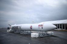 FILE PHOTO: A replica model of Virgin Orbit's LauncherOne rocket sits in a media area ahead of UK's First launch at Newquay Airport in Newquay, Britain, January 8, 2023. REUTERS/Henry Nicholls/File Photo