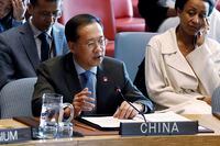China's Ambassador Ma Zhaoxu speaks in the Security Council, at United Nations headquarters, Monday, April 29, 2019. (AP Photo/Richard Drew)