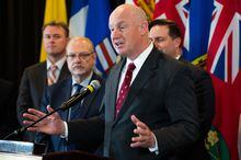 Minister of Public Safety and Solicitor General Mike Farnworth says provinces have been advocating for changes to the bail system for months and he is "encouraged" by the proposed legislative changes that came after meetings in Ottawa last week. Farnworth speaks during the Federal-Provincial-Territorial Ministers press conference on bail reform in Ottawa, on Friday, March 10, 2023. THE CANADIAN PRESS/Spencer Colby
