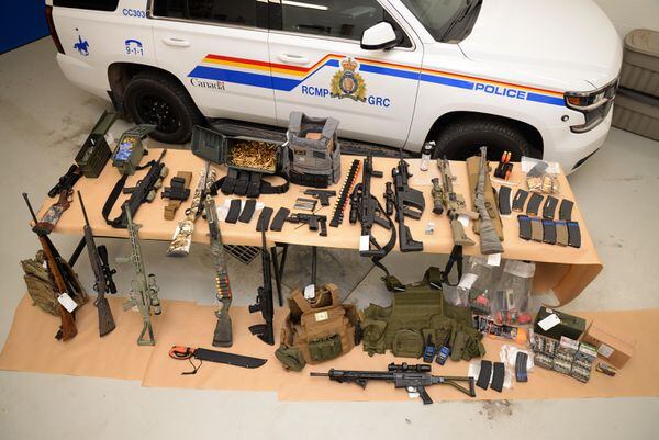 Weapons and ammunition seized by the RCMP are shown in this recent handout photo