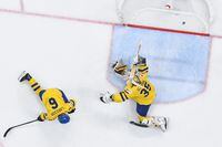 Sweden's goalkeeper Linus Ullmark reacts as Canada's forward Drake Batherson (not in picture) scores the 3-4 goal during the IIHF Ice Hockey World Championships quarterfinal match between Sweden and Canada in Tampere, Finland, on May 26, 2022. (Photo by Jonathan NACKSTRAND / AFP) (Photo by JONATHAN NACKSTRAND/AFP via Getty Images)