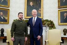President Joe Biden meets with Ukrainian President Volodymyr Zelenskyy in the Oval Office of the White House, Wednesday, Dec. 21, 2022, in Washington. (AP Photo/Patrick Semansky)