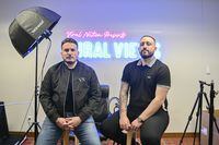 Co-CEOs of Viral Nation Joe Gagliese (left) and Mathew Micheli pose for a photograph at their offices in Mississauga, Ont., on Friday, April 8, 2022. (Christopher Katsarov/The Globe and Mail)