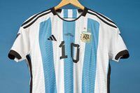 This undated photo courtesy of Sotheby's shows Lionel Messi's worn shirts from the match against France on December 18 during 2022 FIFA World Cup. A set of six shirts worn by Lionel Messi during Argentina's victorious run to the 2022 World Cup in Qatar will be auctioned off in December, Sotheby's announced November 20, estimating their value at over $10 million. (Photo by SOTHEBY'S / AFP) / RESTRICTED TO EDITORIAL USE - MANDATORY CREDIT "AFP PHOTO / HANDOUT / SOTHEBY'S" - NO MARKETING - NO ADVERTISING CAMPAIGNS - DISTRIBUTED AS A SERVICE TO CLIENTS (Photo by -/SOTHEBY'S/AFP via Getty Images)
