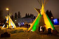 Tipis Full Park Outdoor. images from previous years' Winterruptions in Saskatoon, photo credit is Barbara Reimer.