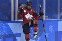 Canada forward Meghan Agosta (2)celebrates her goal against the United States during second period preliminary round women's hockey action at the 2018 Olympic Winter Games in Pyeongchang, South Korea, on Thursday, February 15, 2018. Boy or girl, Meghan Agosta was going to name her first child Chance. The name represents the chances Agosta sees in her life to combine motherhood, policing and hockey. THE CANADIAN PRESS/Nathan Denette