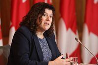 Auditor general Karen Hogan speaks at a news conference about four performance audit reports and three special examination reports of Crown Corporations in Ottawa on Tuesday, November 15, 2022. THE CANADIAN PRESS/ Patrick Doyle