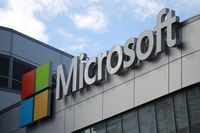 FILE PHOTO: A Microsoft logo is seen in Los Angeles, California U.S. November 7, 2017. REUTERS/Lucy Nicholson//File Photo