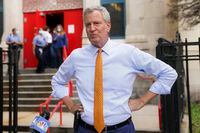 New York Mayor Bill de Blasio addresses the media in New York on Aug. 19, 2020. De Blasio says it's appalling that nearly 100,000 New York City voters received defective absentee ballots.