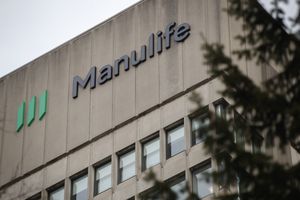 Signage is seen on Manulife Financial Corp.'s office in Toronto on Feb. 11, 2020.