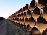 Pipes intended for construction of the Keystone XL pipeline are shown in Gascoyne, N.D. on Wednesday April 22, 2015. TC Energy Corp. reported a first-quarter profit of $1.15 billion, up from $1.0 billion a year ago. THE CANADIAN PRESS/Alex Panetta