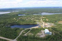 Madsen headframe, mill tailings, facility and mine village at Pure Gold Mining's Madsen gold project at Red Lake in northwest Ontario.