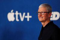 FILE PHOTO: Apple CEO Tim Cook attends the premiere for season two of the television series "Ted Lasso" at Pacific Design Center in West Hollywood, California, U.S. July 15, 2021.    REUTERS/Mario Anzuoni